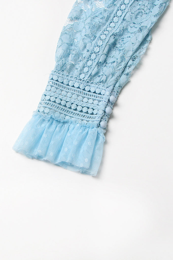 Texturované maxi šaty s dlouhými rukávy - modré
