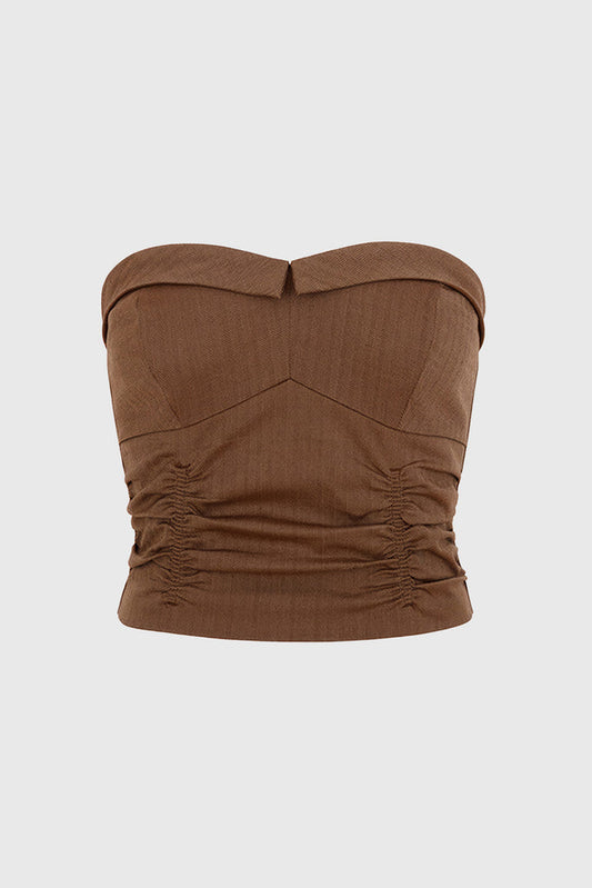 Top Bandeau com decote em forma de coração - Castanho