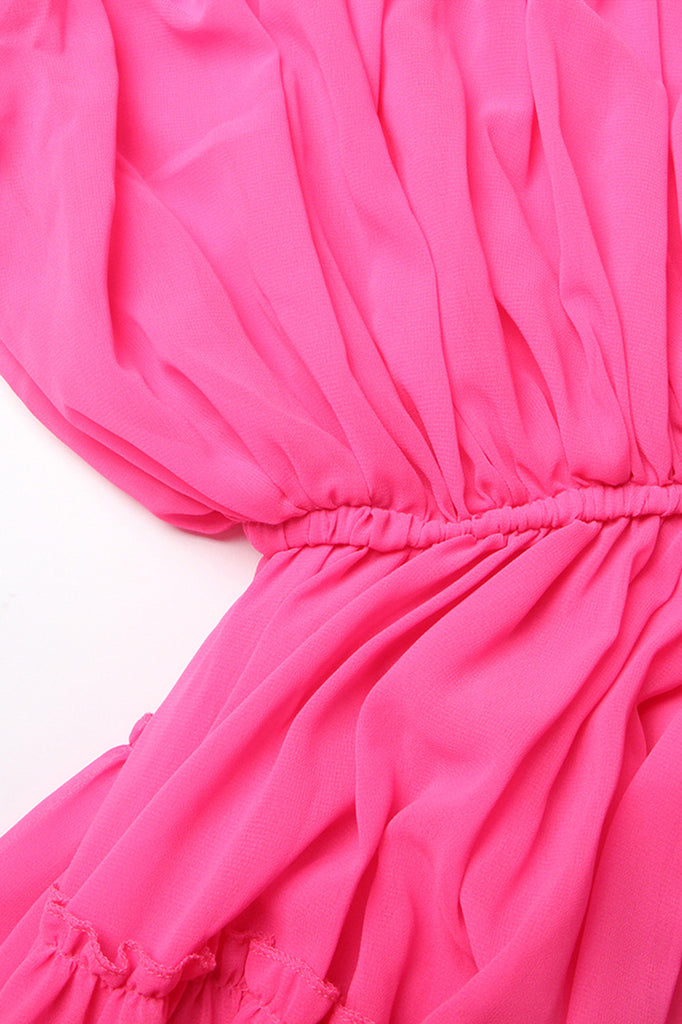 Sukienka midi ze skrzydlatymi rękawami - różowa