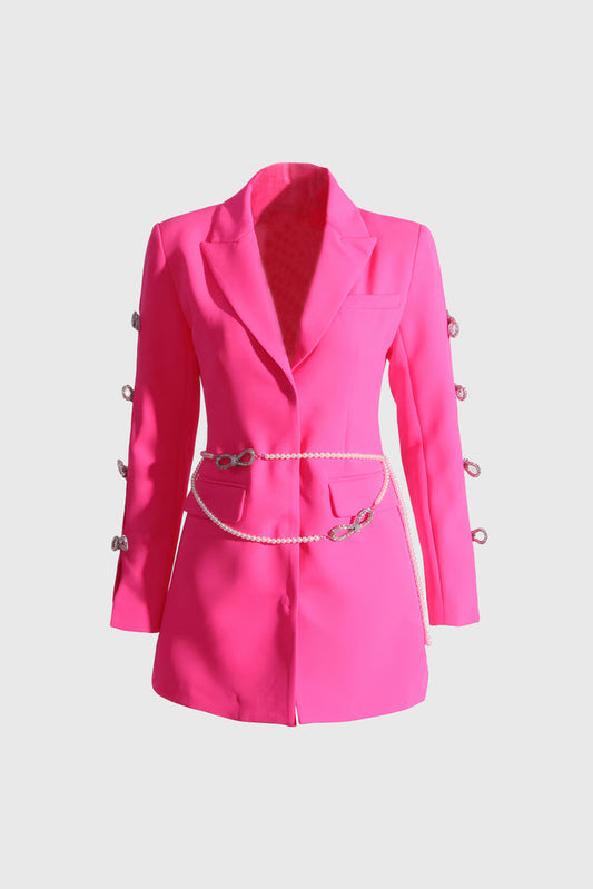 Vestido Blazer con Mangas Recortadas - Fucsia