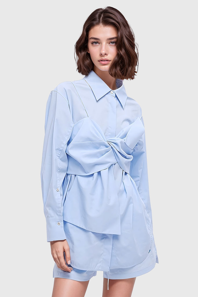 Abito camicia a maniche lunghe con dettaglio frontale - Blu