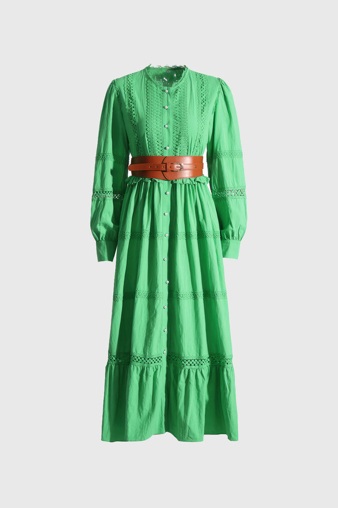 Vestido maxi com folhos - Verde