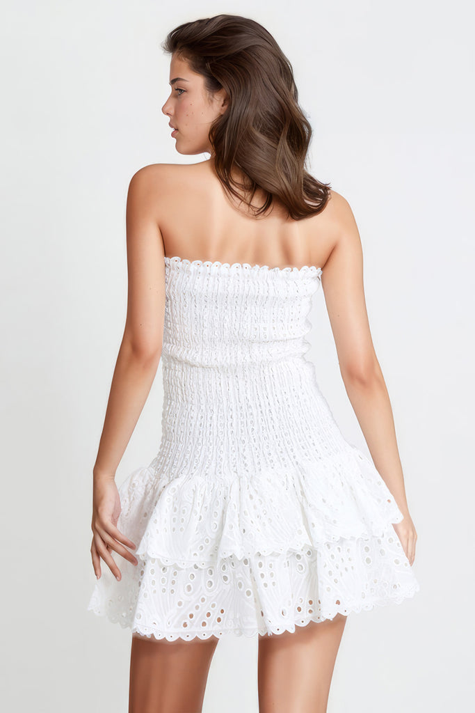 Elastic Sleeveless Mini Dress - White