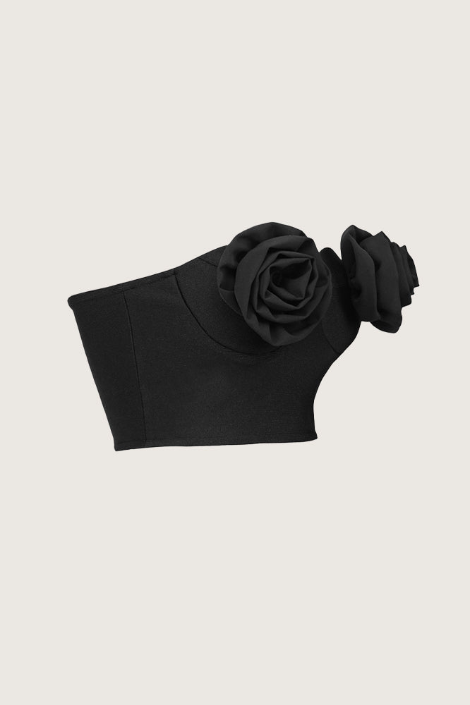 Top bandeau Roses - Noir