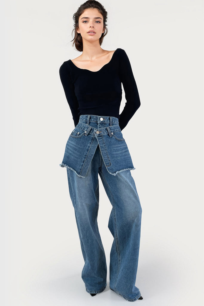 Volné džíny s vysokým pasem - modré