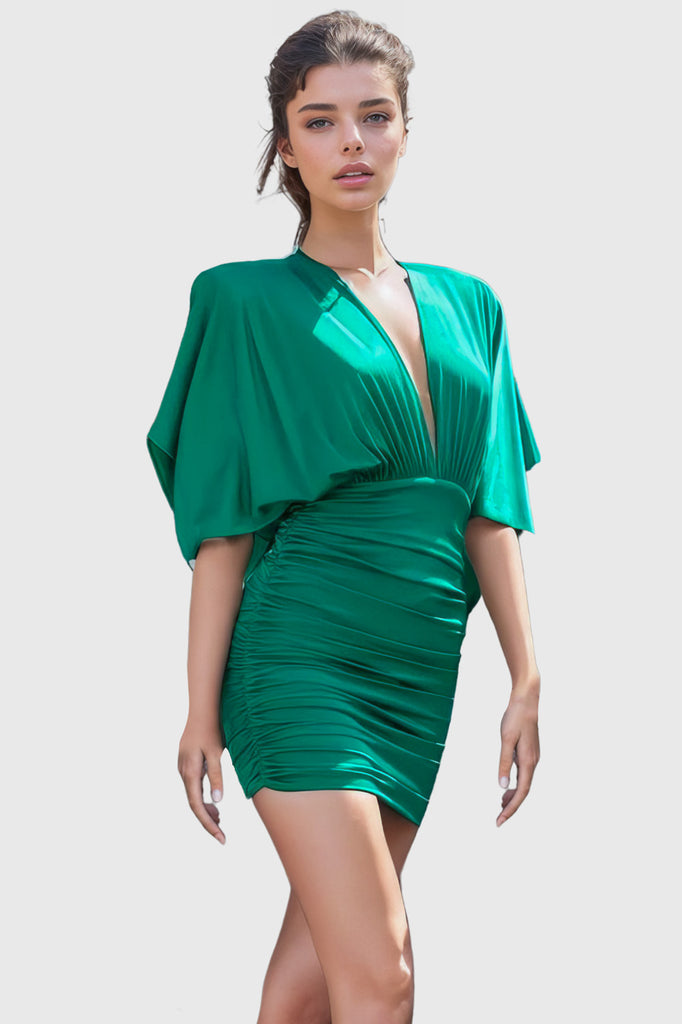 Mini sukienka z głębokim dekoltem V - zielona