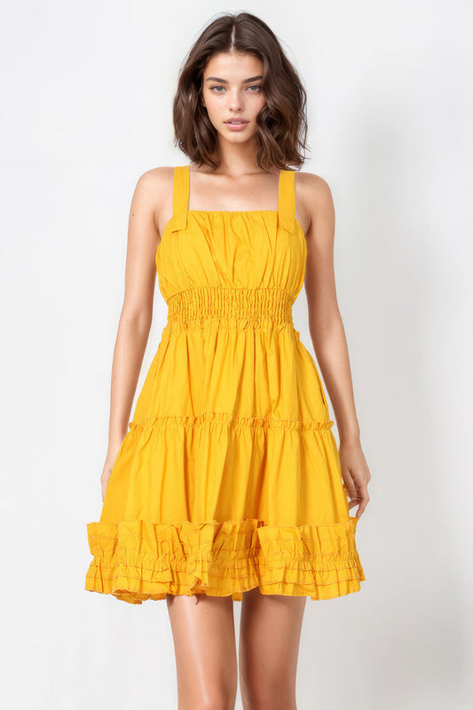 Mini Vestido con Escote Cuadrado - Amarillo