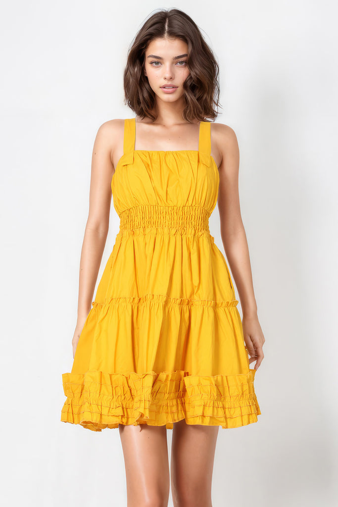 Mini jurk met vierkante halslijn - Geel