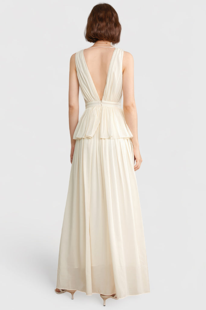 Elegant V-Neck Maxi Dress - Vanilla