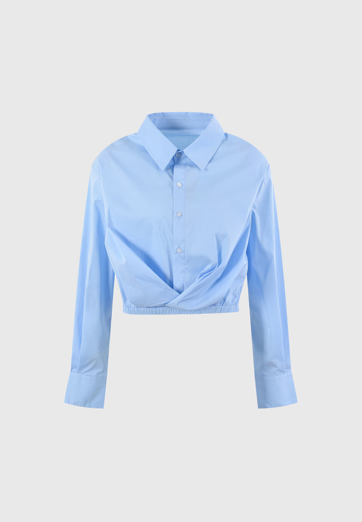 Chemise courte à ourlet élastique - Bleu