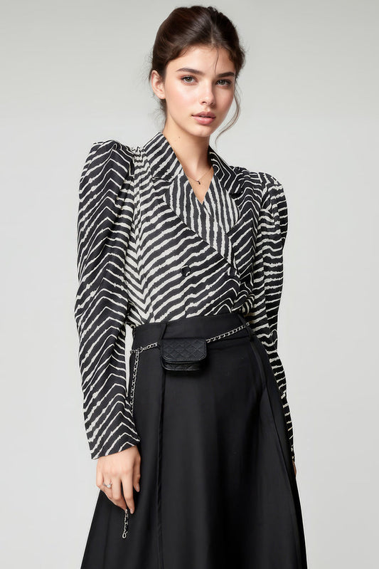 Patterned Shirt with Oversized Shoulders - Black & White