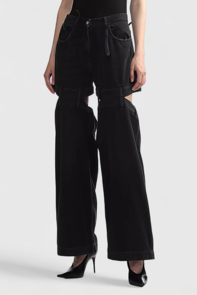 High Waisted Jeans with Back Cuts - Black