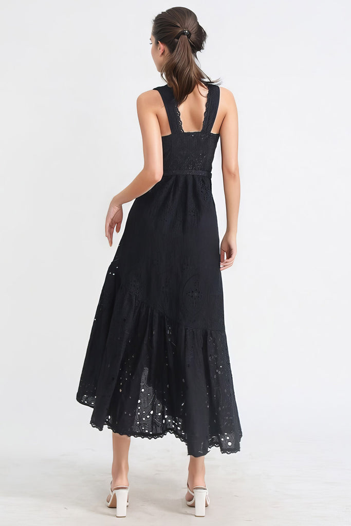 Vzorované nepravidelné midi šaty - černé