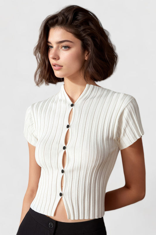 Crop Top de canalé con cortes - Blanco