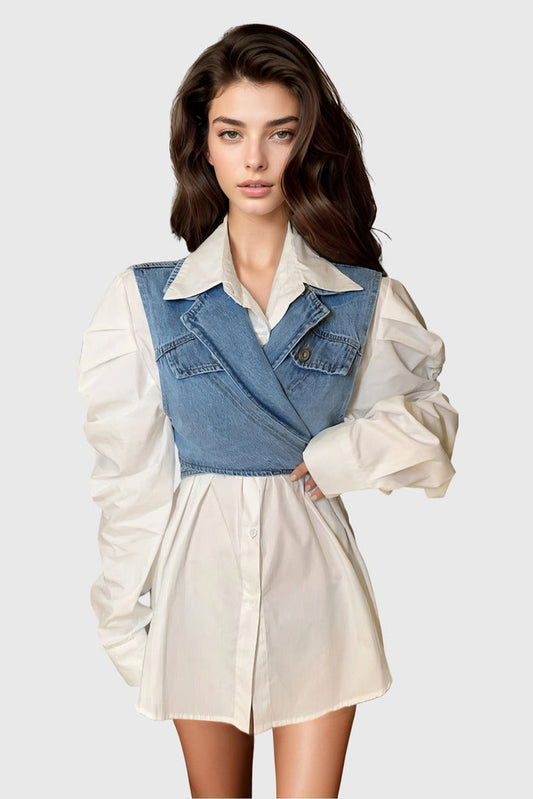 Camicia in denim con gilet allegato - Bianco