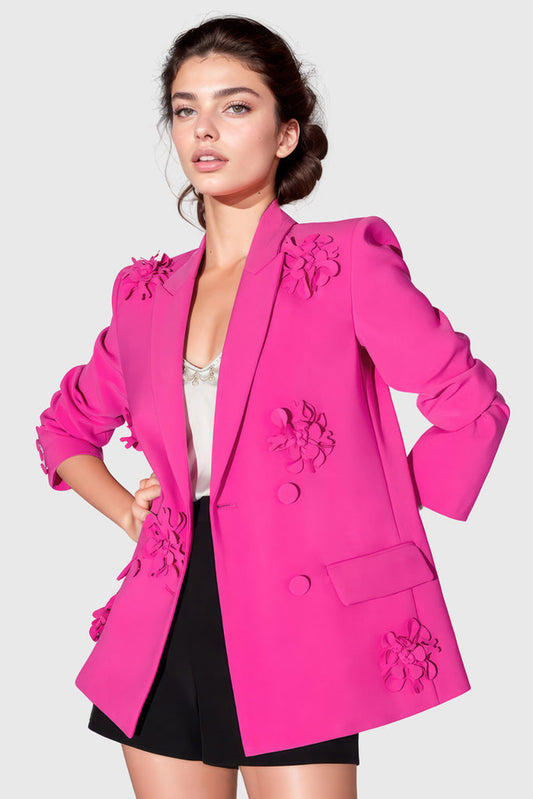 Blazer med blomster - Fuchsia