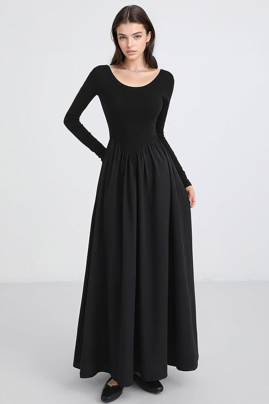 Maxi Vestido con Cintura en V - Negro