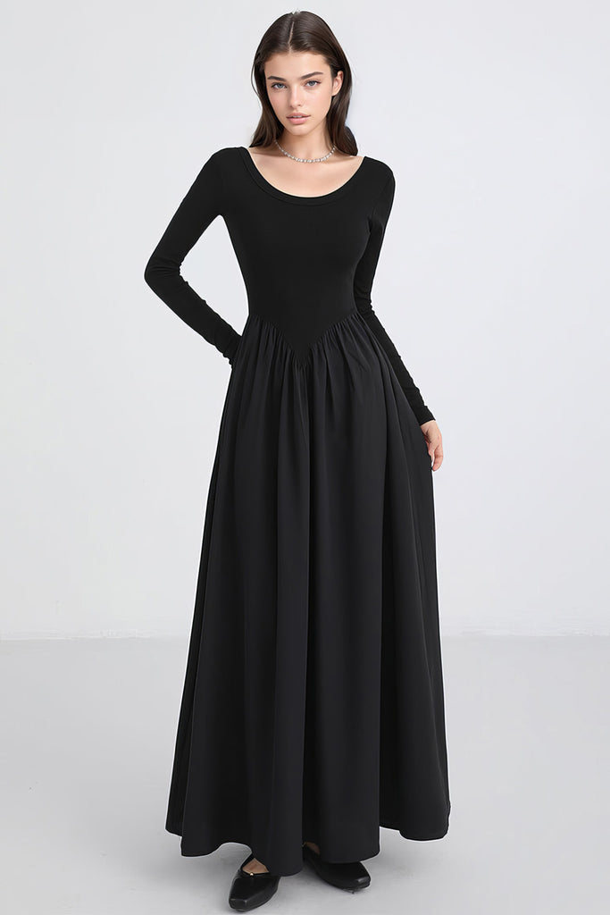 Maxi jurk met V taille - Zwart
