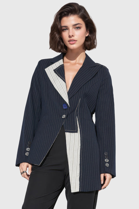 Blazer asymétrique à rayures - Bleu marine