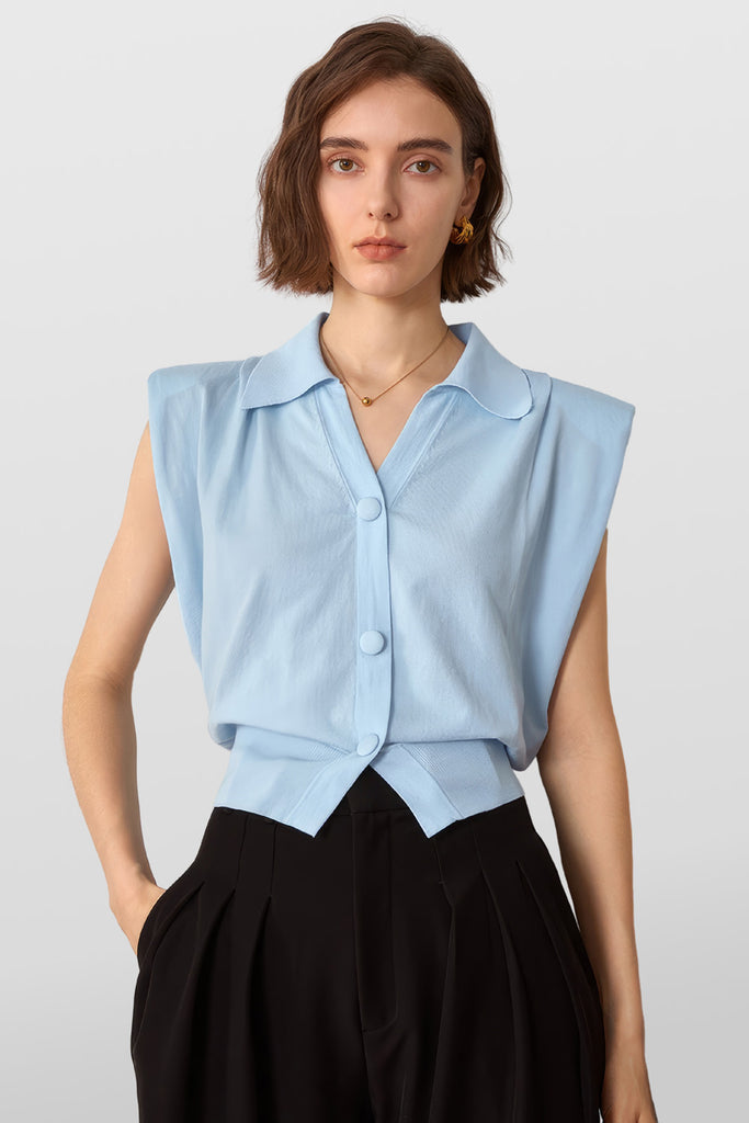 Top avec col polo - Bleu