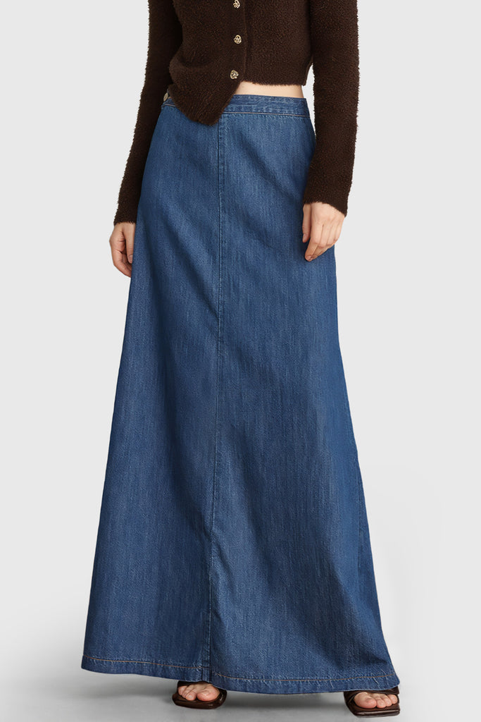 A-vormige denim maxi rok - Blauw