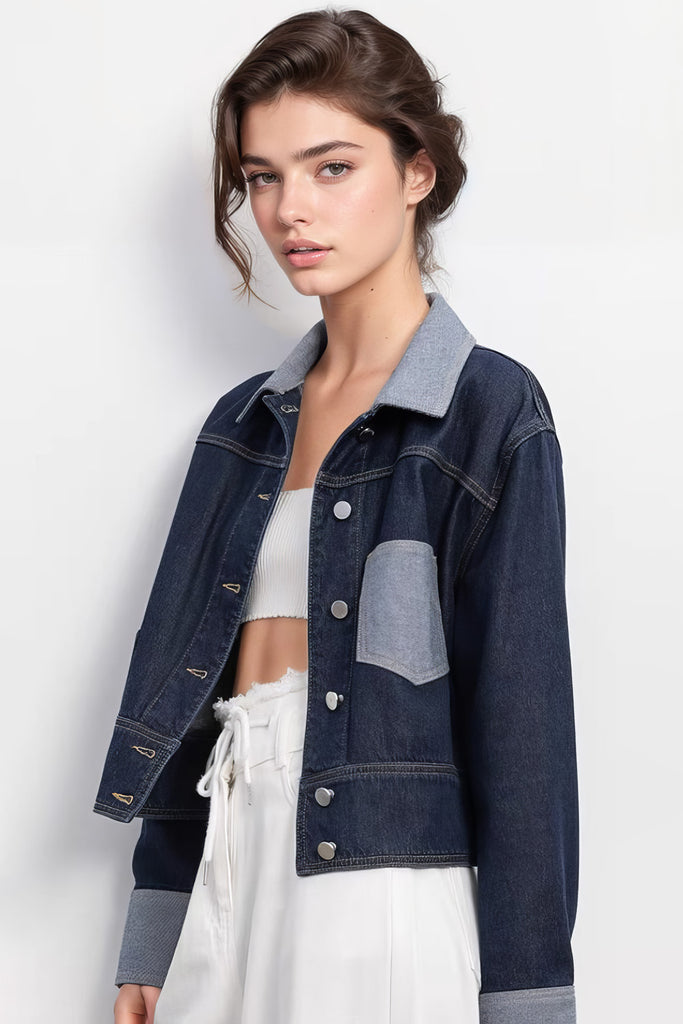 Veste courte en jean - Bleu foncé