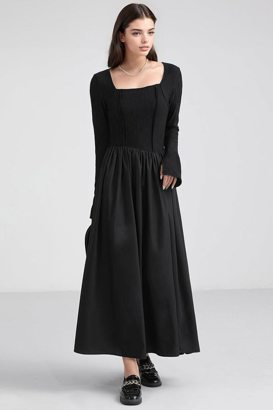 Vestido Midi con Mangas Largas - Negro