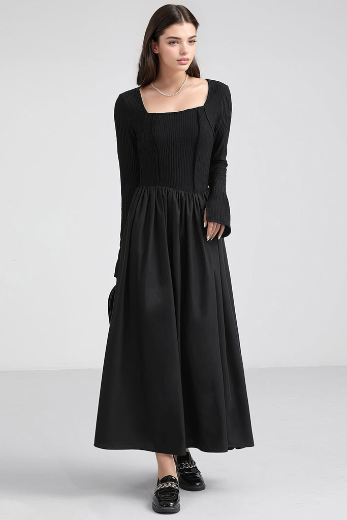 Midi-jurk met lange mouwen - Zwart