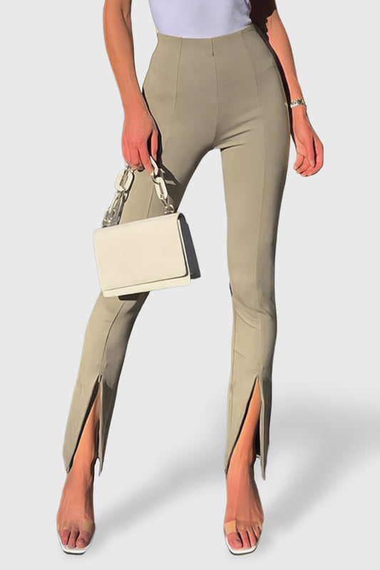 Skinny byxor med slits - Khaki