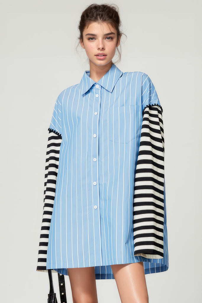 Chemise avec manches de pull - Bleu