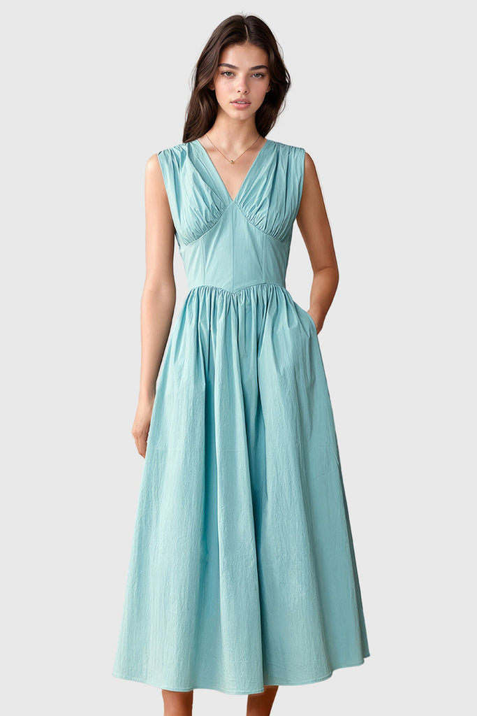 Sukienka midi z gorsetowym wykończeniem - niebieska