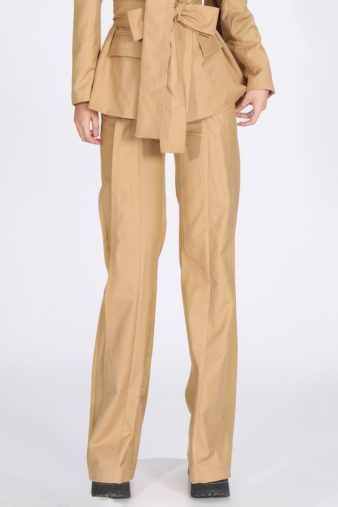 Široké kalhoty s vysokým pasem - hořčicová barva