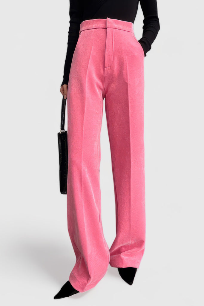 Sametové kalhoty s vysokým pasem - růžové