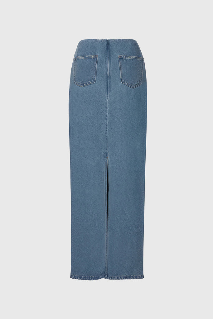 Jupe longue en denim avec taille coupée - Bleu