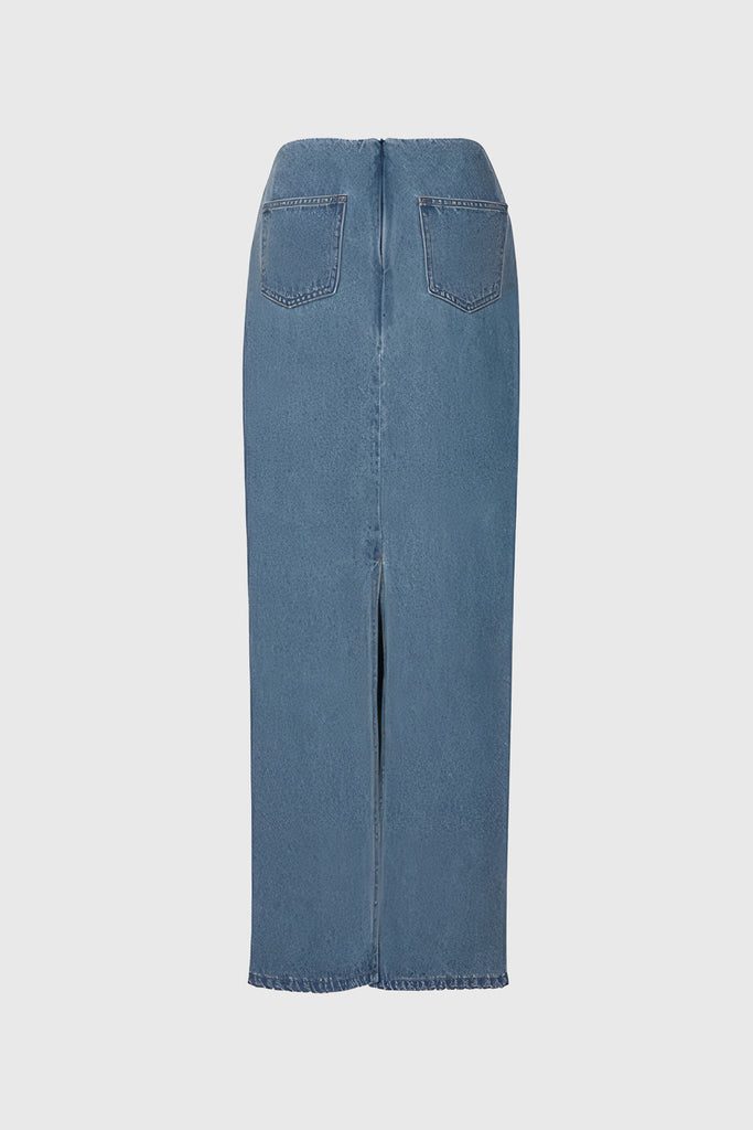 Maxi denim rok met geknipte taille - Blauw