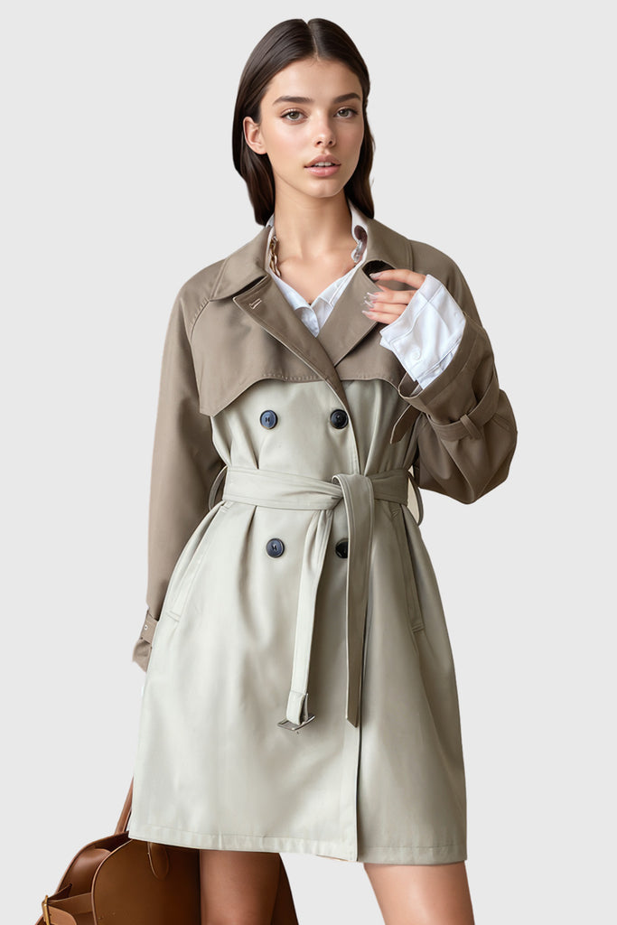 Dubbelknäppt trenchcoat med matchande bälte - Khaki