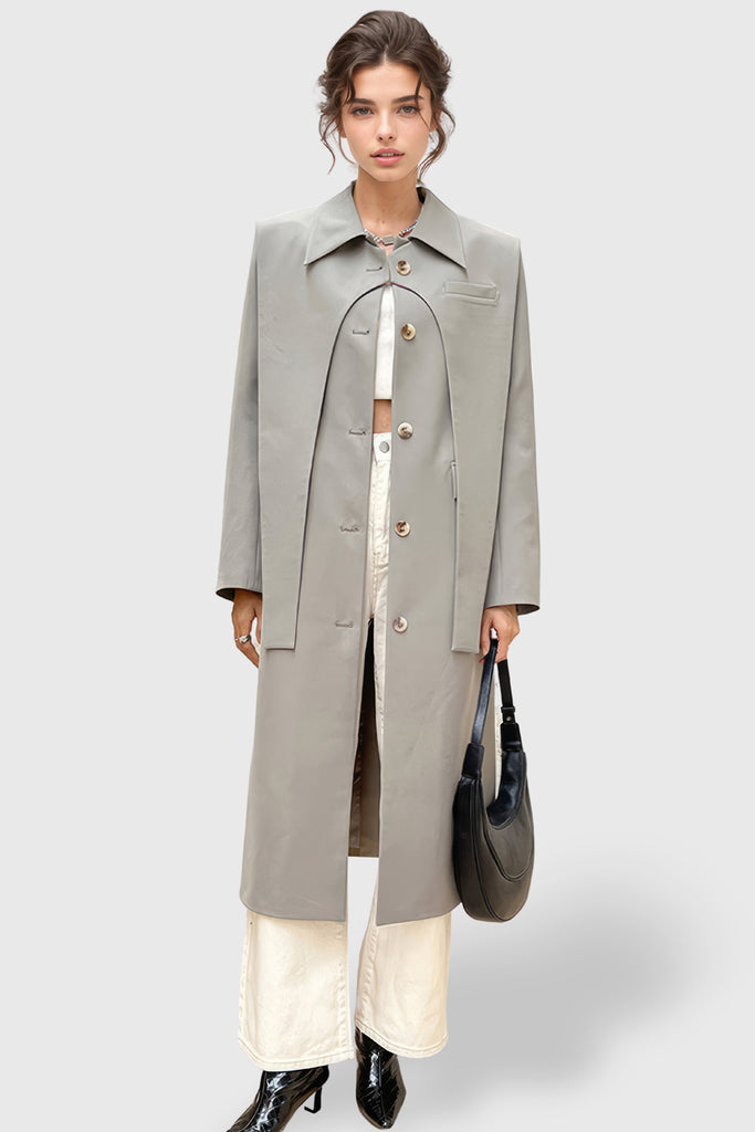 Trenchcoat met dubbellaags detail - Grijs