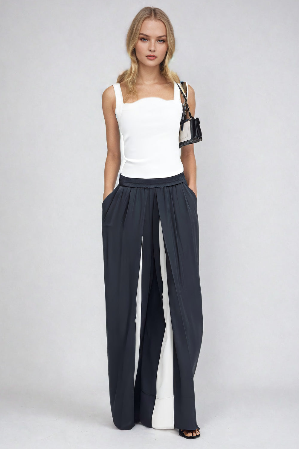 Wide-Leg Trousers with Contrast Panels