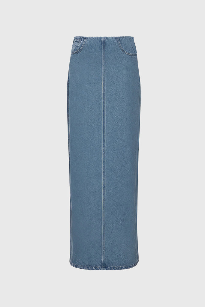 Saia Maxi Denim com cintura cortada - Azul