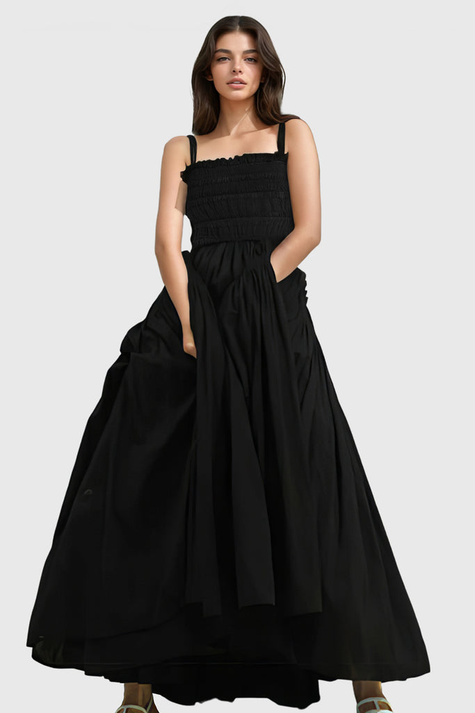 Maxi Dress with Square Neck - Black