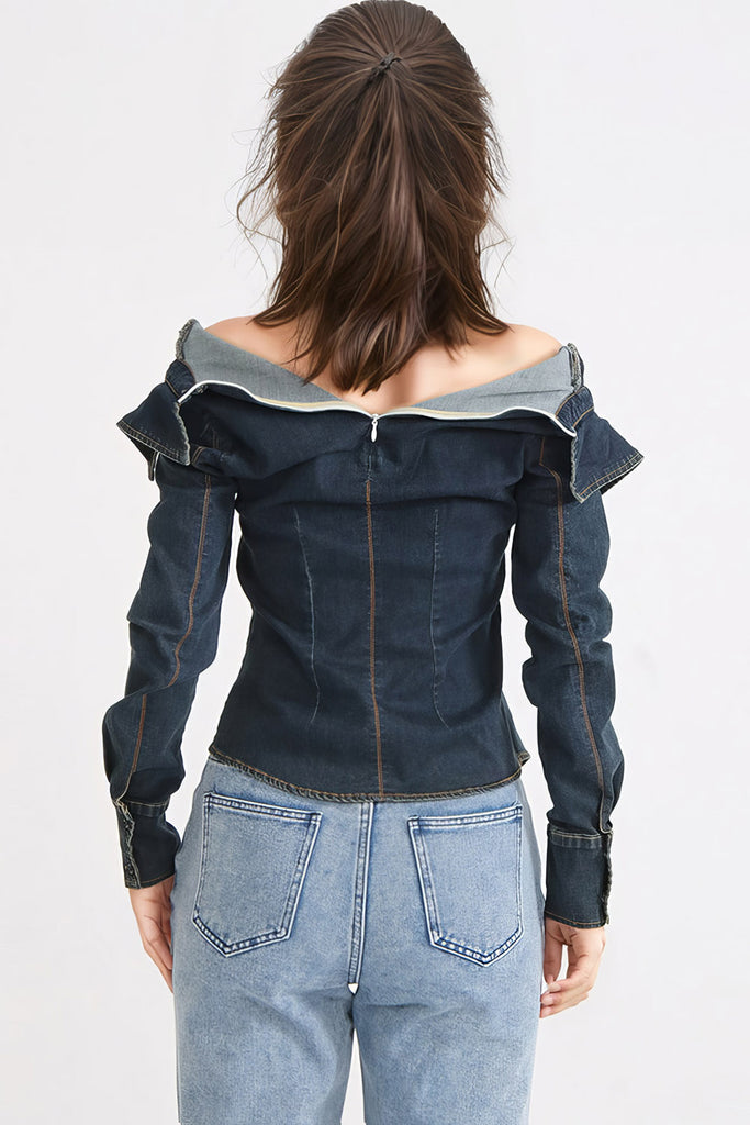 Top en denim à épaules décollées - Bleu foncé