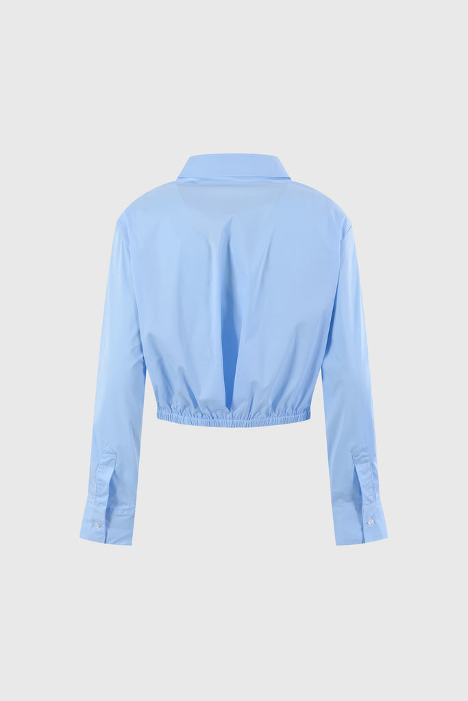 Cropped Shirt with Elastic Hem - Blue