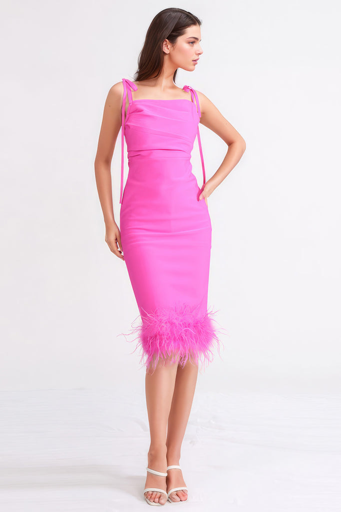 Bodycon midi-jurk met veren - Roze