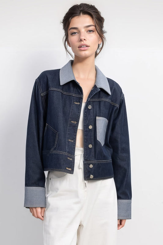 Veste courte en jean - Bleu foncé