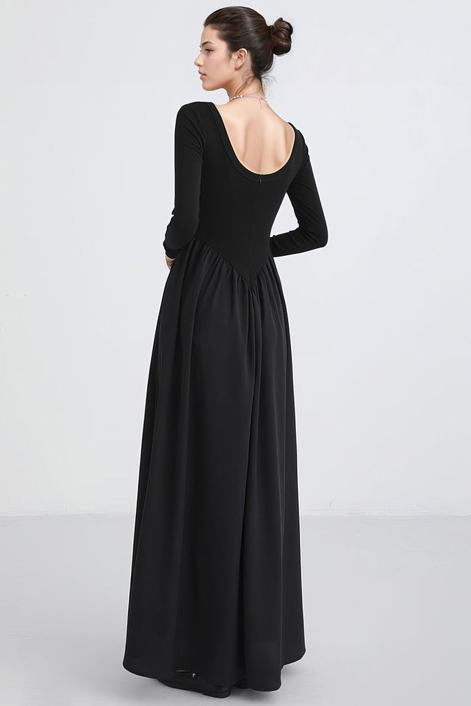 Maxi jurk met V taille - Zwart