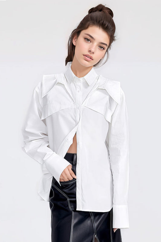 Chemise à manches longues avec détails aux épaules - Blanc