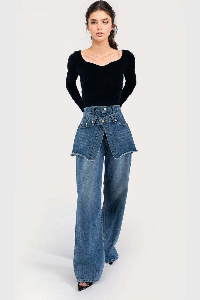 Losse jeans met hoge taille - Blauw