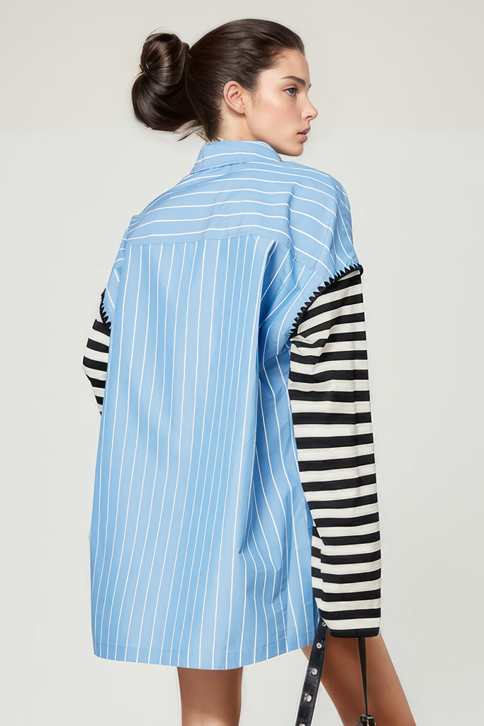 Shirt with Sweater Sleeves - Blue