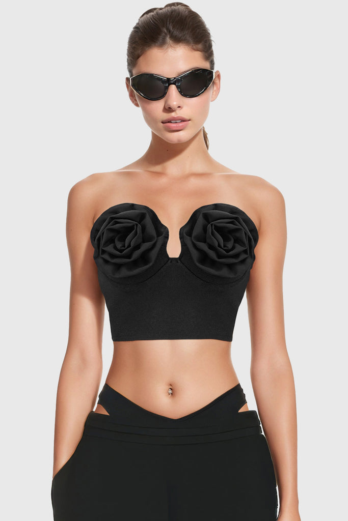 Top bandeau w róże - czarny