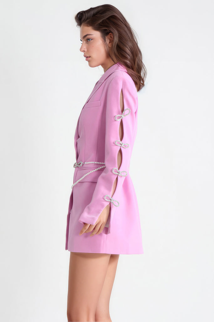 Blejzrové šaty s průstřihy rukávů - růžové